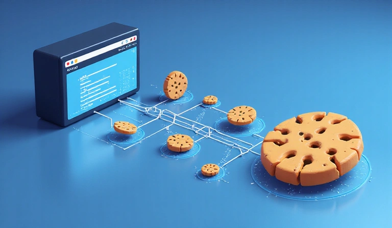 Illustration von Cookies als kleine Datenpakete, die von einer Website zum Browser gesendet werden
