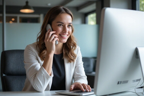 Person am Telefon und Computer für Support