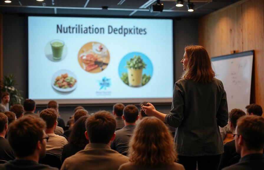 Ernährungswissenschaftler, der inspirierend vor einem Publikum Vorträge hält